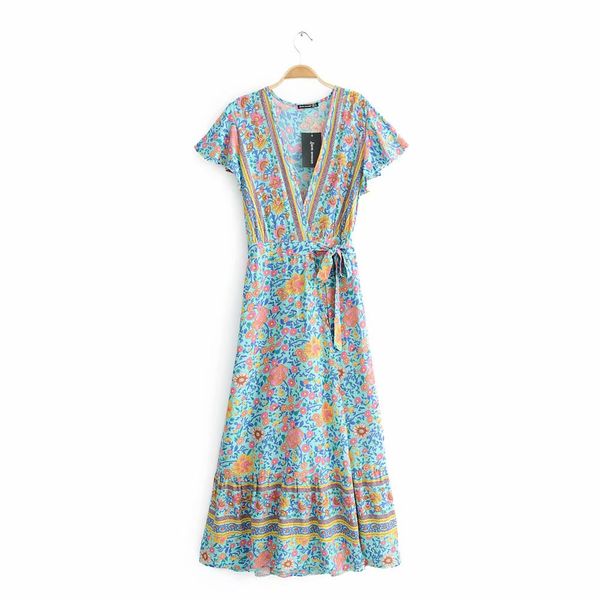 

women holiday wind deep v neck flower vestidos printing bow tied casual slim long dress femme sashes beach dresses, Black;gray