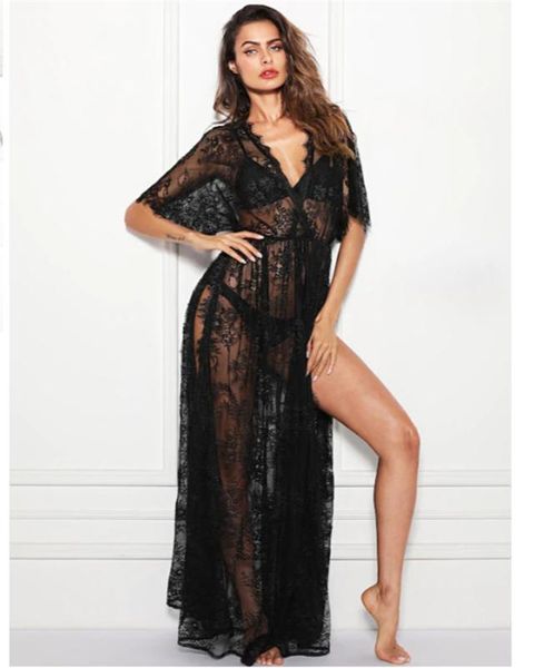 

women boho solid lace summer beach bikini long maxi cover up kimono dress sundress, Blue;gray