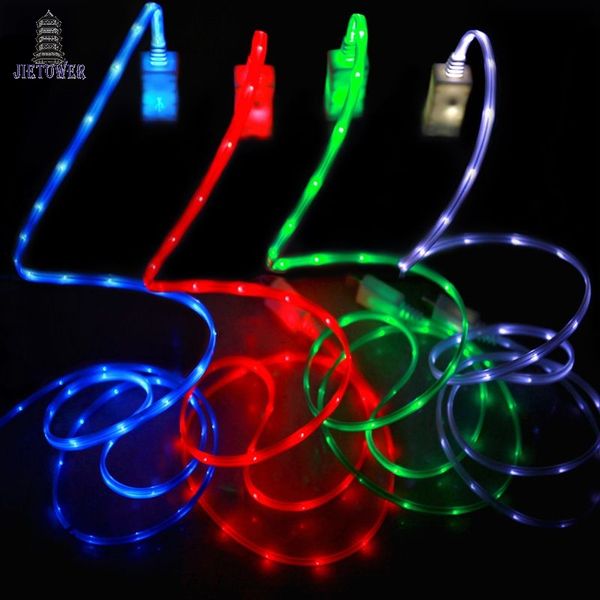 

500pcs/lot 4 colors beautiful 1m led light usb cable el shine light charger data sync cord for micro usb