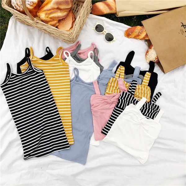 

summer girls cotton elastic tank ins new children cotton stripe suspender dress kids loose pants baby girls clothing a3116, White;black