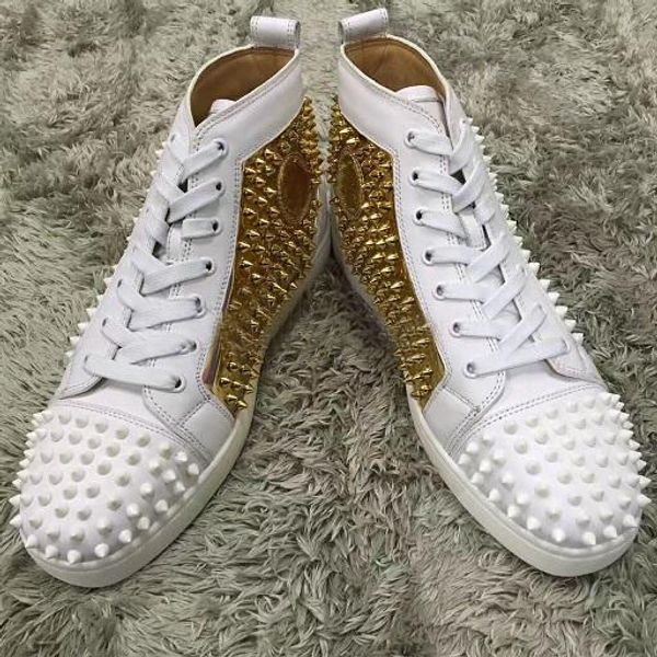 

designer shoes for men women fashion spike sneakers triple black white +gold spikes spikes leather mens trainer flat bottoms luxury shoes