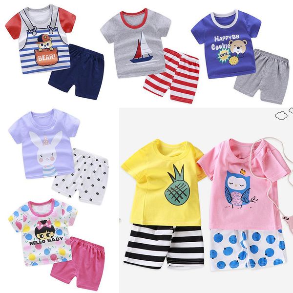 

2pcs/set children's costume toddler kids girl boy clothes short sleeve suit cotton set unisex, White