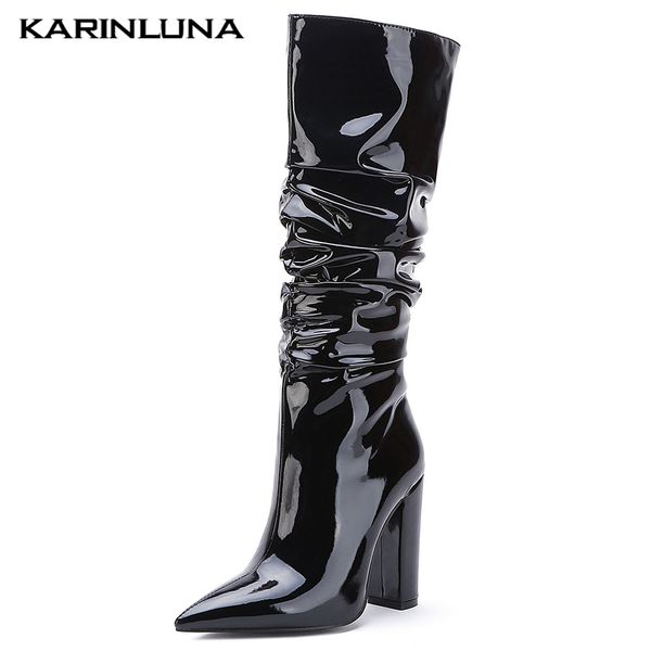 

karin brand big size 45 pointed toe shoes woman western boots female high heels party mid-calf boots women shoes, Black