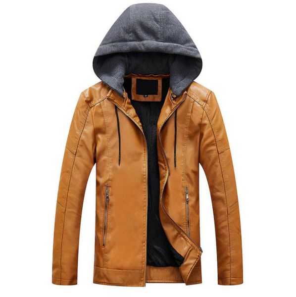 

новая осень и зима мужская куртка молодежная мужская мода верхняя одежда мотоцикл искусственная кожа повседневная кожаная куртка с капюшоном, Black