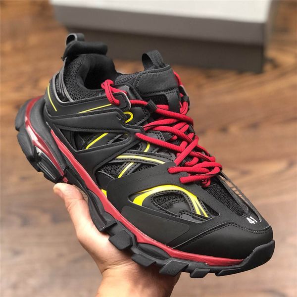 

дизайнер трек тренеры 3m reflective gomma tess s paris черный красный мода обувь мужчины женщины тройной неуклюжим sneaker trek вскользь тап, Black