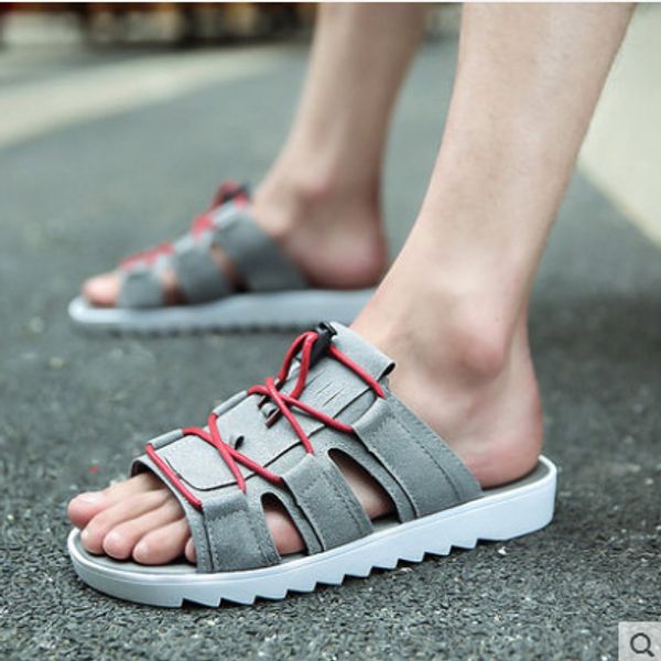 

men's shoes summer slipper men's outdoor drag beach korean-style fashion care a- line cool daily life suede flip-flops sandals, Black