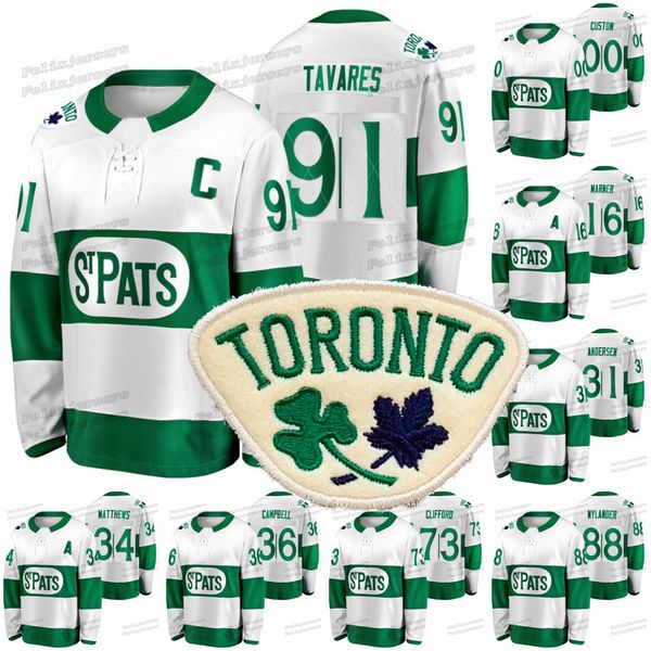 

st. patricks toronto maple leafs forever jack campbell kyle clifford matthews william nylander mitch marner john tavares andersen jersey, Black;red