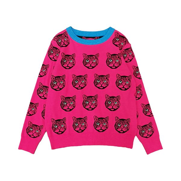 

роскошный дизайнерский бренд вязаный свитер для женщин яркий шелковый cat head pattern сыпучих трикотажной свитер пуловера, White;black