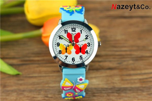 

the new 3 d cartoon children red yellow butterfly surface luminous jelly table pointer quartz watch male girl, Blue