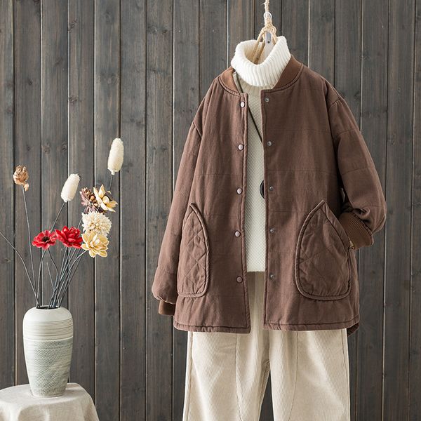 

women parkas thick cotton padded cotton linen 2019 winter single breasted loose female casual women outerwear warm coats, Black