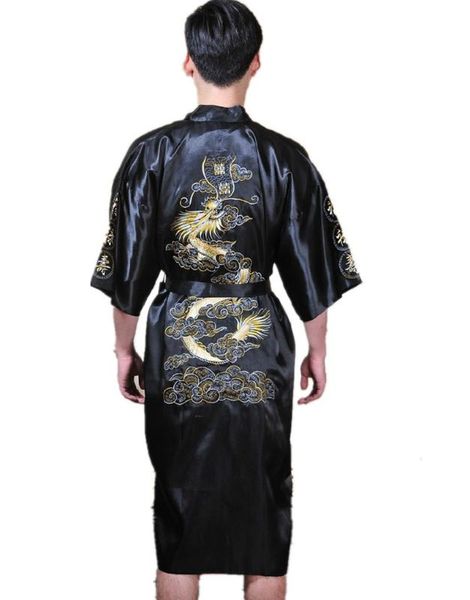 

shanghai story chinese men's satin polyester embroidery robe kimono nightgown dragon sleepwear  l xl xxl 3xl, Black;brown
