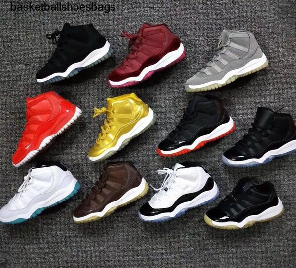 

new 11s kids basketball shoes 11 2020 children bred concord metallic silver space jam golden cool grey toddlers boys outdoor sports trainers
