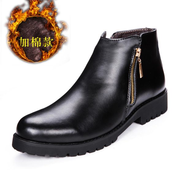 

popular mens zipper boots leather low boots men casual shoes black wearable working safety men winter warm fur