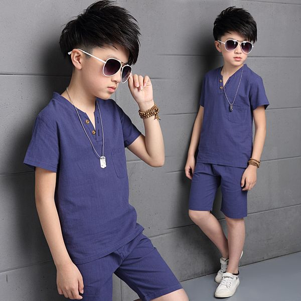 

clothing sets summer boys children t-shirt short sleeve+pants set teenager kids baby clothes 4 6 8 10 12 14 years, White
