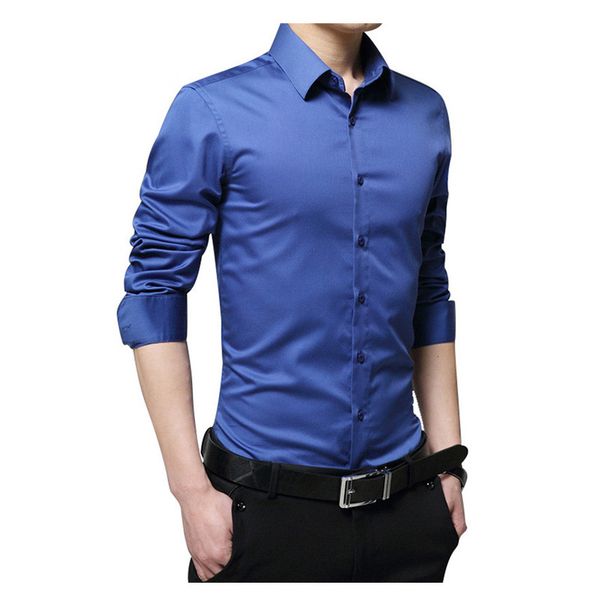 

2020 dress shirt men 100% cotton slim fit solid brand business men social formal shirts camisa soft 5xl cs002, White;black