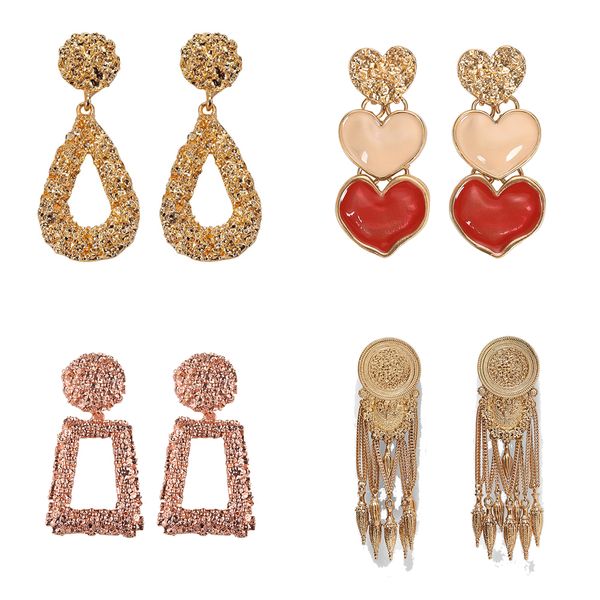

girlgo 2019 luxury heart dangle personalized earrings for women pendant statement drop earrings party female jewelry oorbellen, Silver