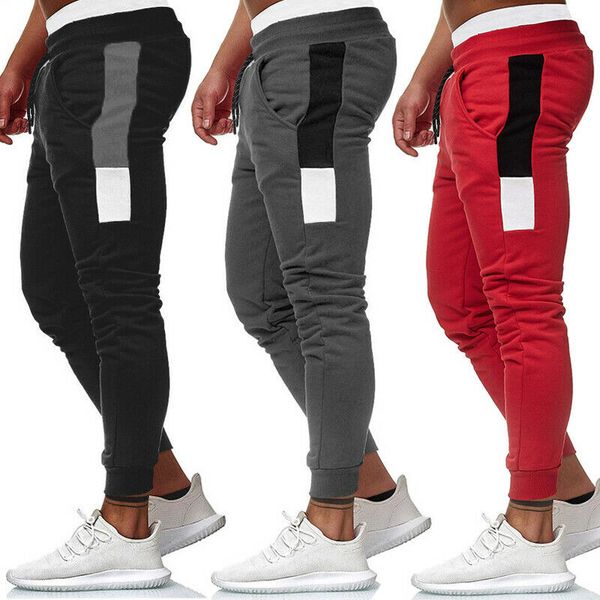 

sport mens striped gym slim fit pants drawstring casual tracksuit bottoms joggers long trousers sweatpants, Black