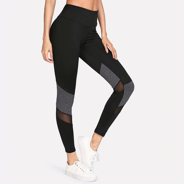

stitching women yoga pants cutout sport perspective push up simple gym exercise high waist fitness running athletic trousers, White;red