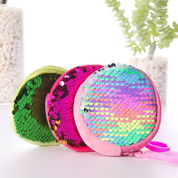 

sequins round coin purse wallet bag mini girl change money storage bag keychain party favor girl keyring keyholder handbag gift, White