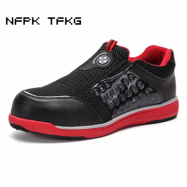 

big size mens breathable mesh steel toe caps work safety shoes flat platform tooling low security boots protective footwear male, Black