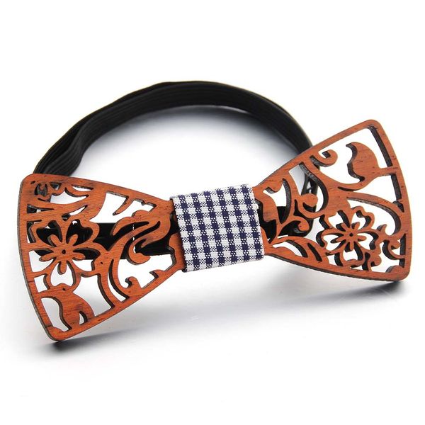

new design cute kids boys wood bow tie children butterfly type floral bow ties girl boys wooden hollow casual bow ties, Black;blue