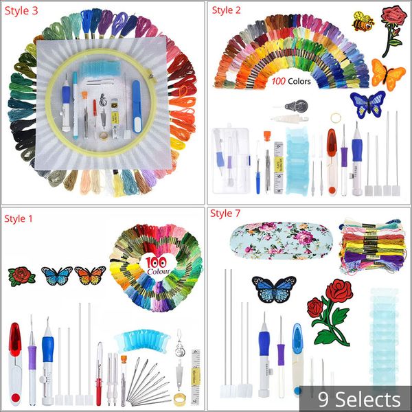 

embroidery thread set magic embroidery pen punch needle kit craft cross stitch kits stitching knitting women diy sewing tool, Black