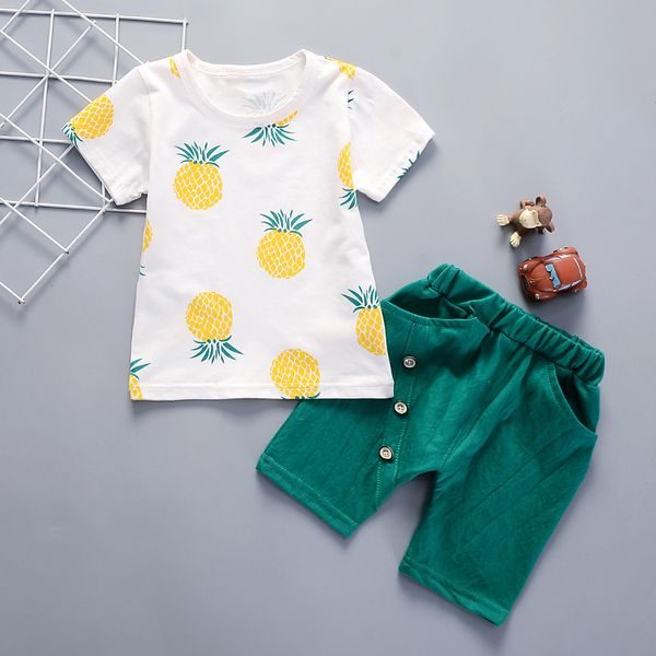

baby boys girls summer clothes fashion cotton set printed fruit sports suit for a boy t-shirt + shorts children's clothing, White