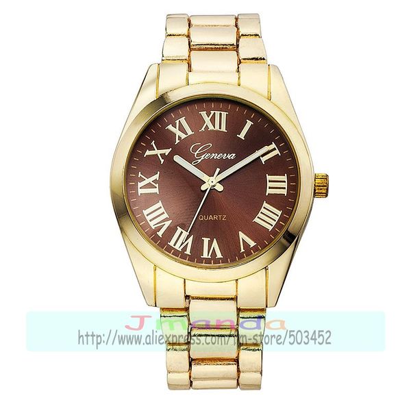 

50pcs/lot 8278 color dial roman number geneva alloy watch wrap quartz good quality stainless steel wristwatch wholesale, Slivery;brown