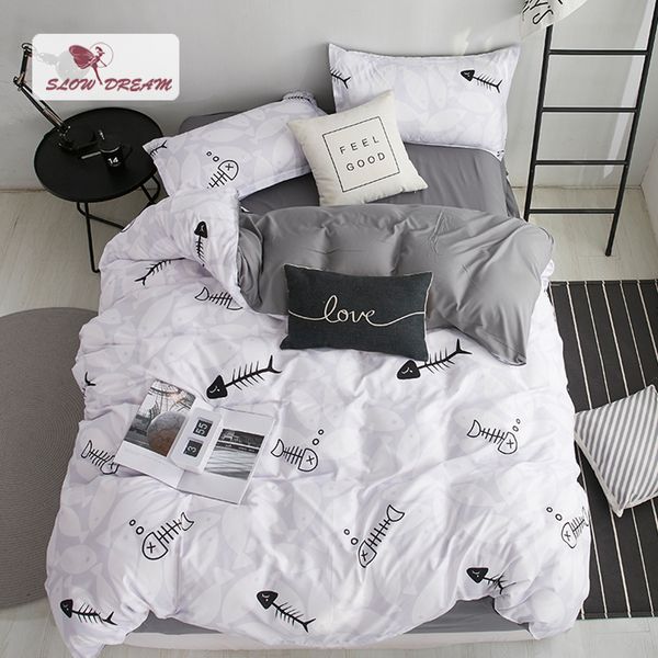 Slowdream Beddong Set Nordic Home Textiles Lovely Fish Bone