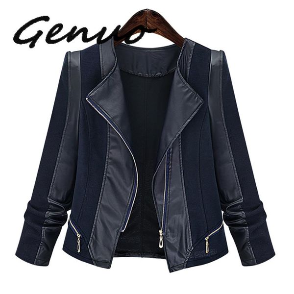 

plus size chic zippers faux leather patchwork jacket for women coat autumn jackets slim coats female womens outwear 2019, Black;brown