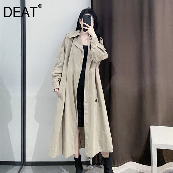 

deat] women khaki double breasted belt trench new lapel long sleeve loose fit windbreaker fashion tide spring 2020 13s656, Tan;black