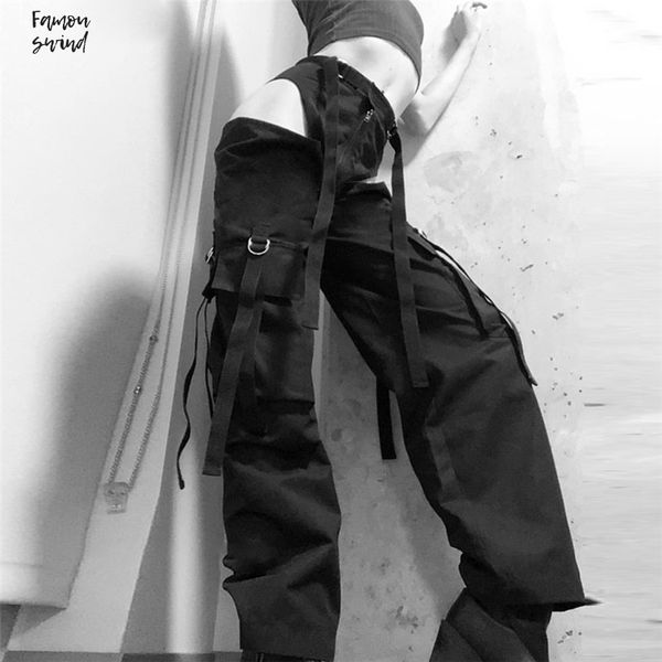 

брюки черной высокой талия hollow up zipper мода брюки кармана брюки женская уличная повседневный гарем сыпучий bottom new, Black;white