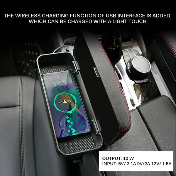 

car elbow support adjustable auto arm rest support box with wireless charging car storage box seat gap organizer