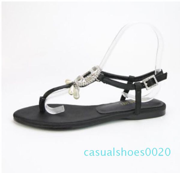 

women casual slippers flat designer classic luxury square button rhinestone beads fashion brand summer seaside beach slippers c20, Black
