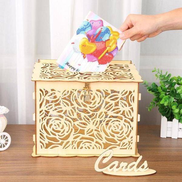

hollow carving wooden diy wedding decoration supplies card money box craft