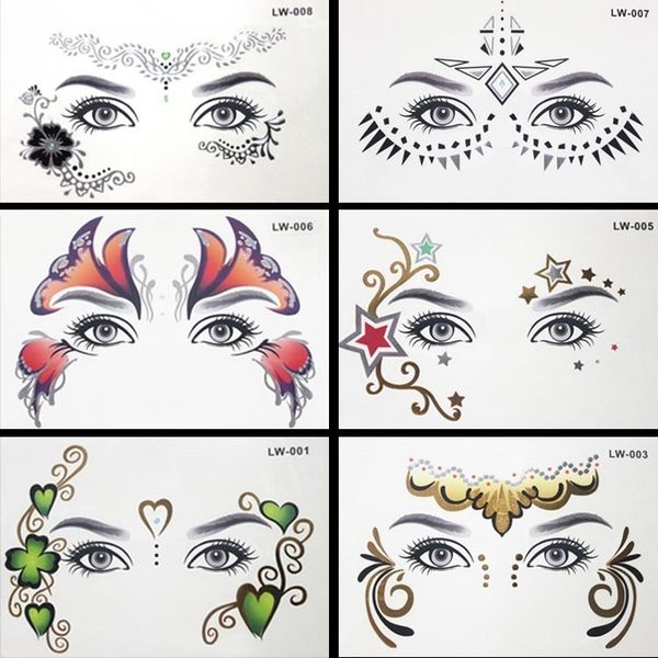 

8pcs/lot body paint masquerade golden flash tattoo paste face temporary tattoos