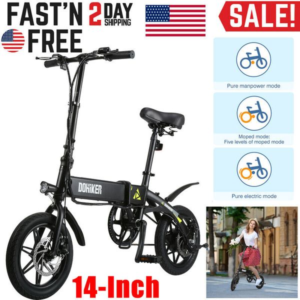 

14" 250w 36v folding electric bicycle moped city cycling e-bike 7.5ah battery us, Silver;blue