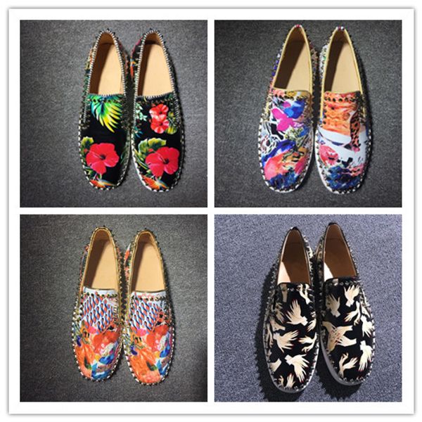 

red bottoms blue red black colorful printing women suede spikes loafers rivets slip-on casual dress boots luxury sneakers