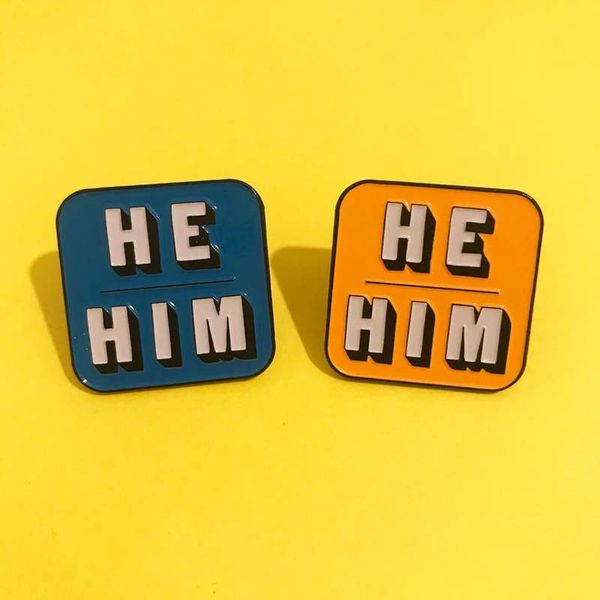 

novelty he/him enamel pin lapel pins badge - blue / orange, Gray