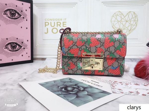 

padlock gold chain shoulder bag pink 409487 signature leather mint rare strawberry print small shoulder bag size:20x13x7.5cm