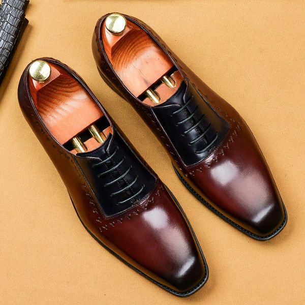 

italian mens dress shoes genuine leather shoes fashion oxford party formal business wedding office, Black