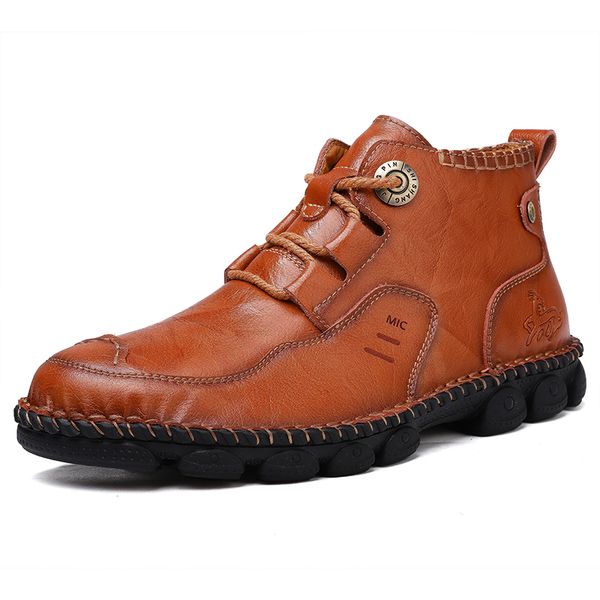 

men's ankle leather boots 2020 autumn winter men shoes quality real leather men vintage british military boots plus size 38-48, Black