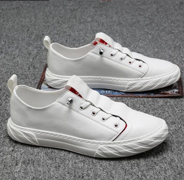 

men's fashion genuine leather shoes man street trend casual cowhide shoes trendy ventilate loafers sneakers white leisure, Black