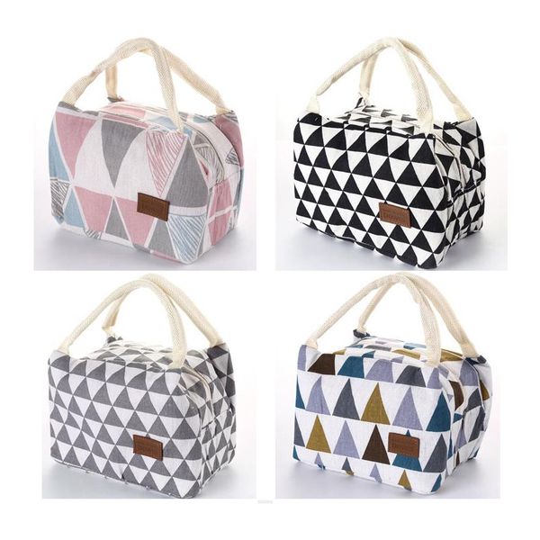 

women lunch box bags cotton insulated thermal cooler picnic lunch bags fashion tote handbags, Blue;pink