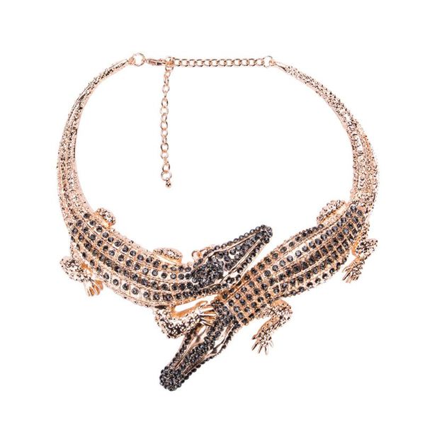 

punk full rhinestone crocodile necklace for women fashion trend necklace 517f, Silver