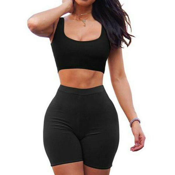 

2pcs women sleeveless yoga sets sport crop shorts outfits summer gym fitness sportswear clothes, Gray