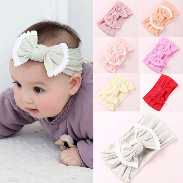 

мода baby girl kid ткань диапазона волос мягкий эластичный тюрбан лук оголовье headwrap детские головные аксессуары девушки украшение головы, Slivery;white