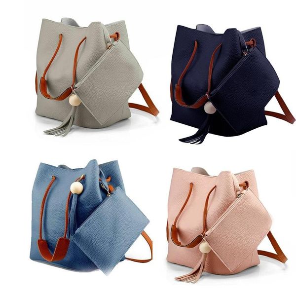 

2pcs/ 1 set pu leather shoulder bag with a small zipper purse solid color handbag women casual multi-function purse bag