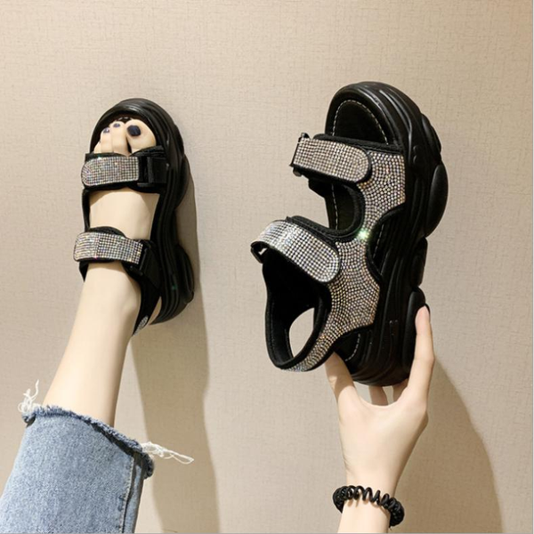 

2020 summer chunky sandals platform fashion women casual shoes red white hook loop wedge shoes woman sandal, Black