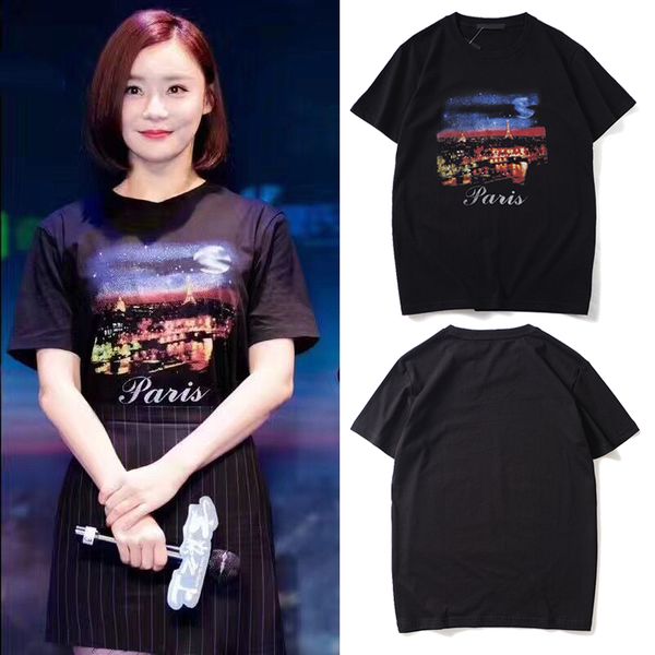 

20ss роскошные дизайнерские футболки высокое качество рубашка париж ночной вид тройники пара одежда звезда топы размер s-xl бесплатная доста, White;black
